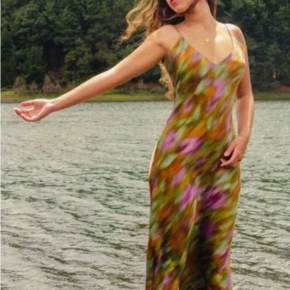 Zara Slip Dress Womens Small Tie Dye Satin Spaghetti Strap V Neck - Picture 1 of 9
